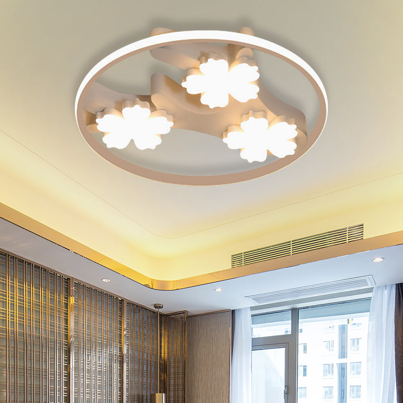 19.5"/23.5" Wide Acrylic Ring Ceiling Fixture Simple Style Black LED Flush Mount Lighting with Blossom Decoration