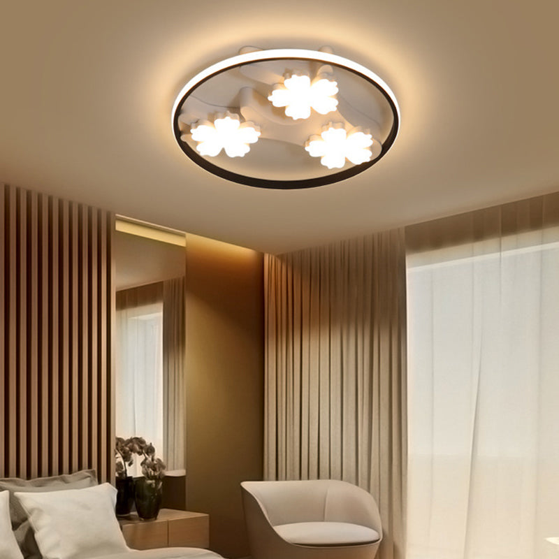 19.5"/23.5" Wide Acrylic Ring Ceiling Fixture Simple Style Black LED Flush Mount Lighting with Blossom Decoration