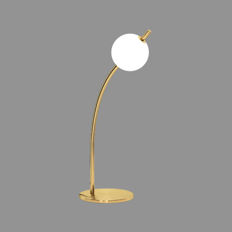 Simplicity Ball-Shade Night Lamp White Glass Bedroom LED Table Light in Gold