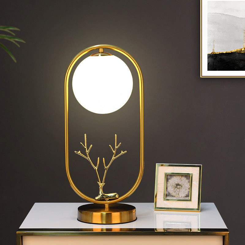 Brass Deer Night Stand Lamp Nordic 1-Light Ball Glass Table Light for Living Room