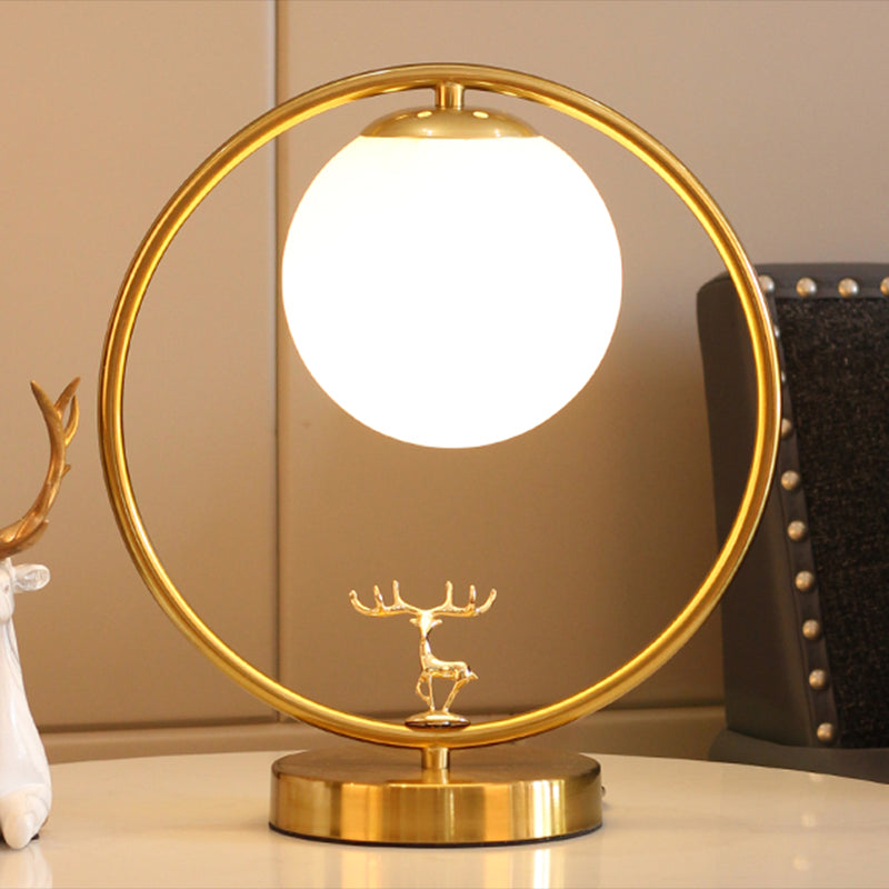 Brass Deer Night Stand Lamp Nordic 1-Light Ball Glass Table Light for Living Room