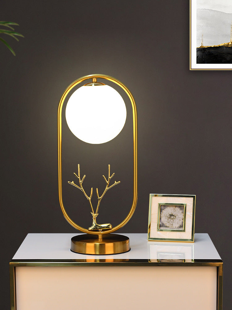 Brass Deer Night Stand Lamp Nordic 1-Light Ball Glass Table Light for Living Room