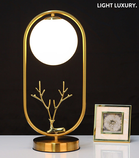 Brass Deer Night Stand Lamp Nordic 1-Light Ball Glass Table Light for Living Room