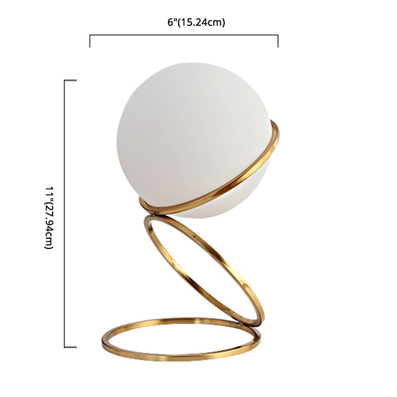 Golden Ring Night Lamp Minimalist 1-Light Metal Table Light with Ball Milk Glass Shade