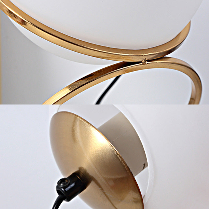 Golden Ring Night Lamp Minimalist 1-Light Metal Table Light with Ball Milk Glass Shade