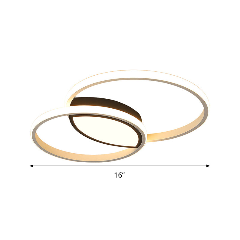 Doppelte Ring-Deckenleuchte aus Metall, moderne Schwarz-Weiß-LED-Einbauleuchte in warmem/weißem Licht/stufenlose Dimmung mit Fernbedienung, 16"/19,5" breit