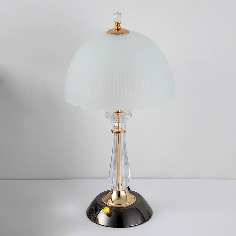 Black-Gold Domed Night Light Minimalist 2 Bulbs Frosted Glass Table Lamp with Crystal-Like Column