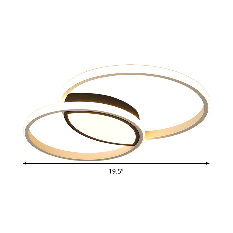 Doppelte Ring-Deckenleuchte aus Metall, moderne Schwarz-Weiß-LED-Einbauleuchte in warmem/weißem Licht/stufenlose Dimmung mit Fernbedienung, 16"/19,5" breit