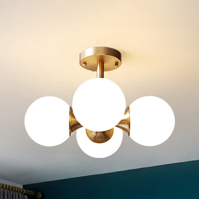 Bedroom Semi Flush Light Fixture Minimalist-Style White Ceiling Flush Mount with Round Glass Shade