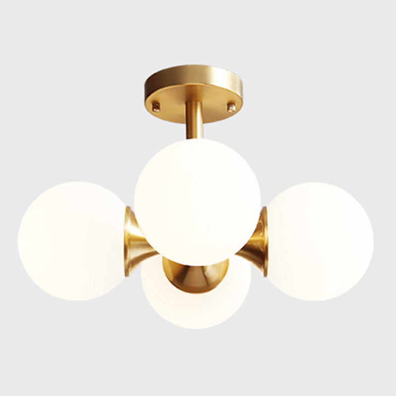 Bouc-luminaire semi-luminaliste Montant de plafond blanc de style minimaliste avec une teinte en verre rond