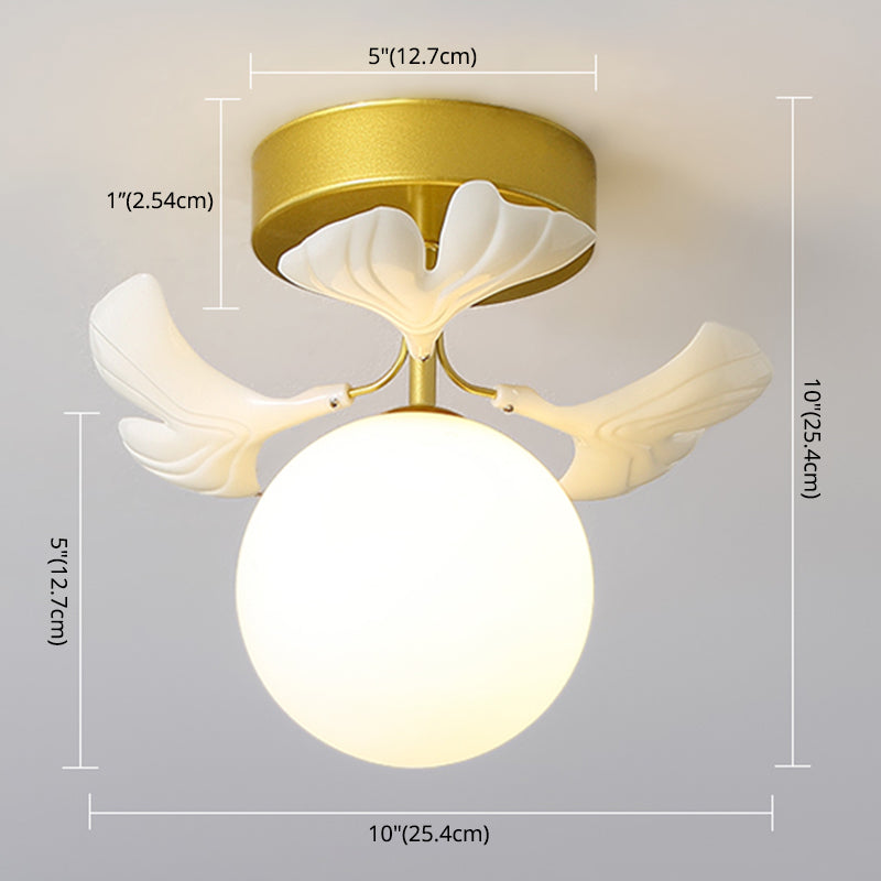 Simplicité Plafond Round Mount Lightture Glass Blood Chambre Semi-luminaire Flush Faculture en blanc