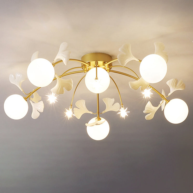 Glass Round plafond Mount Chandelier Simplicité Style White Semi Flush Plafond Lightture