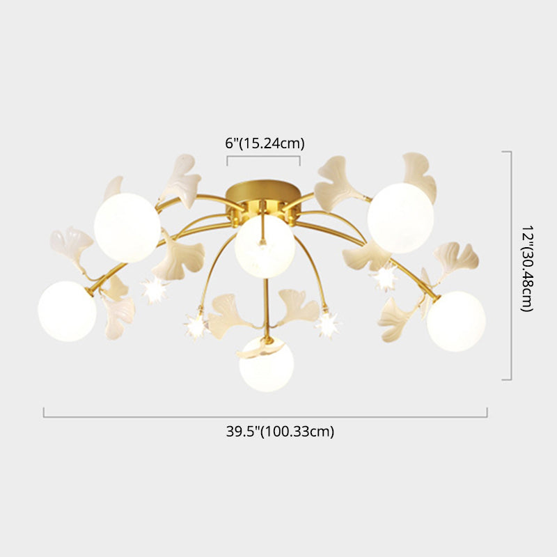 Glass Round Ceiling Mount Chandelier Simplicity Style White Semi Flush Ceiling Light Fixture