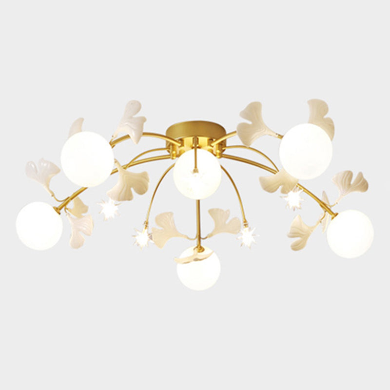 Glass Round plafond Mount Chandelier Simplicité Style White Semi Flush Plafond Lightture