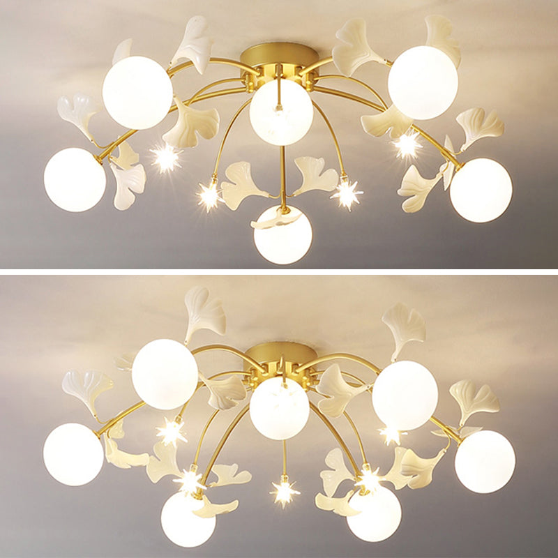 Glass Round plafond Mount Chandelier Simplicité Style White Semi Flush Plafond Lightture