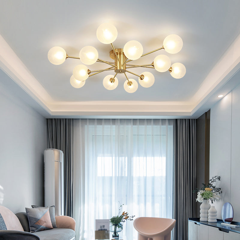 Glass Bubble Semi-Flush Ceiling Light Contemporary Ceiling Mount Chandelier in Gold