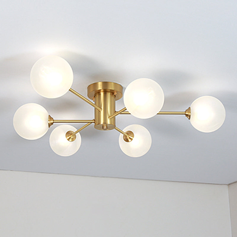 Glass Bubble Semi-Flush Ceiling Light Contemporary Ceiling Mount Chandelier in Gold