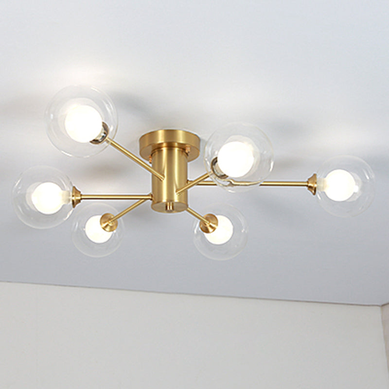 Glass Bubble Semi-Flush Ceiling Light Contemporary Ceiling Mount Chandelier in Gold