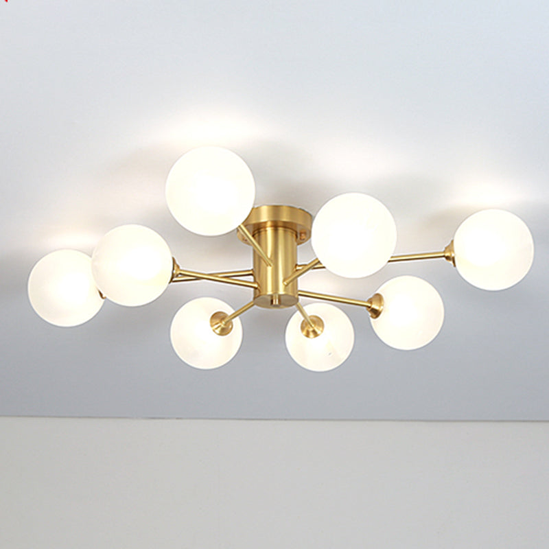 Glass Bubble Semi-Flush Ceiling Light Contemporary Ceiling Mount Chandelier in Gold