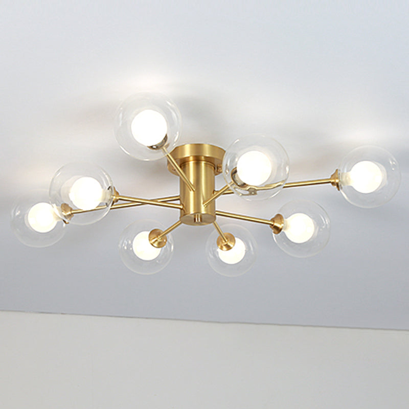 Glass Bubble Semi-Flush Ceiling Light Contemporary Ceiling Mount Chandelier in Gold