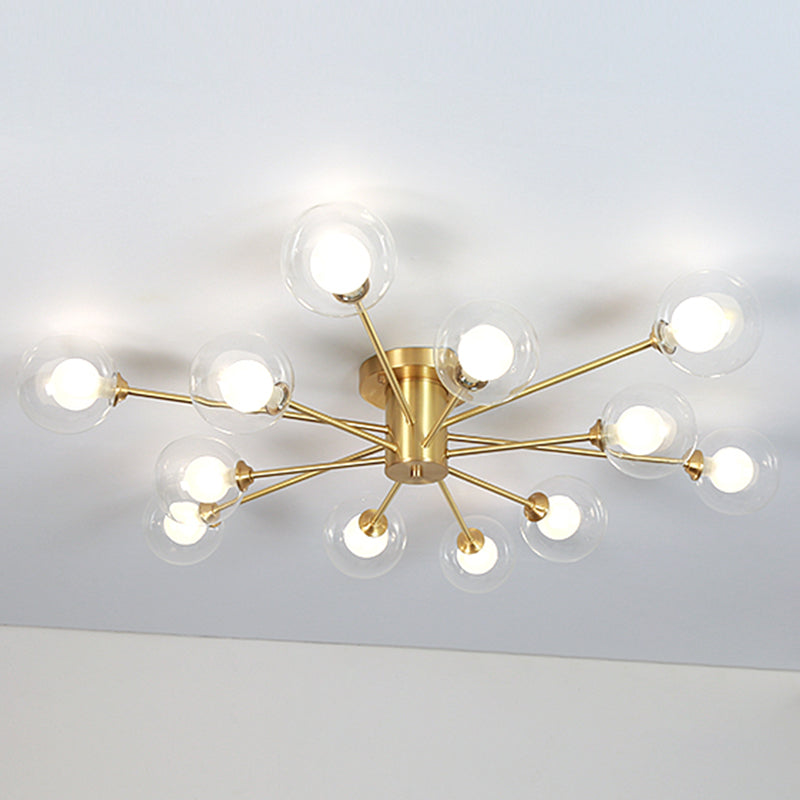 Glass Bubble Semi-Flush Ceiling Light Contemporary Ceiling Mount Chandelier in Gold