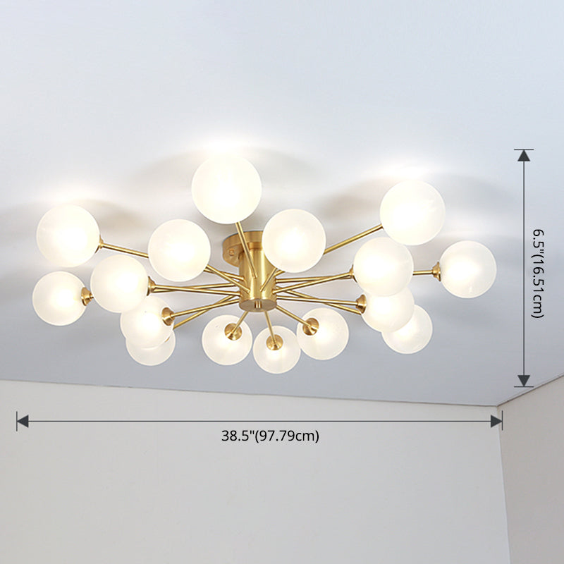 Glass Bubble Semi-Flush Ceiling Light Contemporary Ceiling Mount Chandelier in Gold