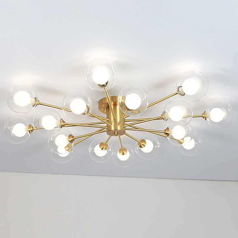 Glass Bubble Semi-Flush Ceiling Light Contemporary Ceiling Mount Chandelier in Gold