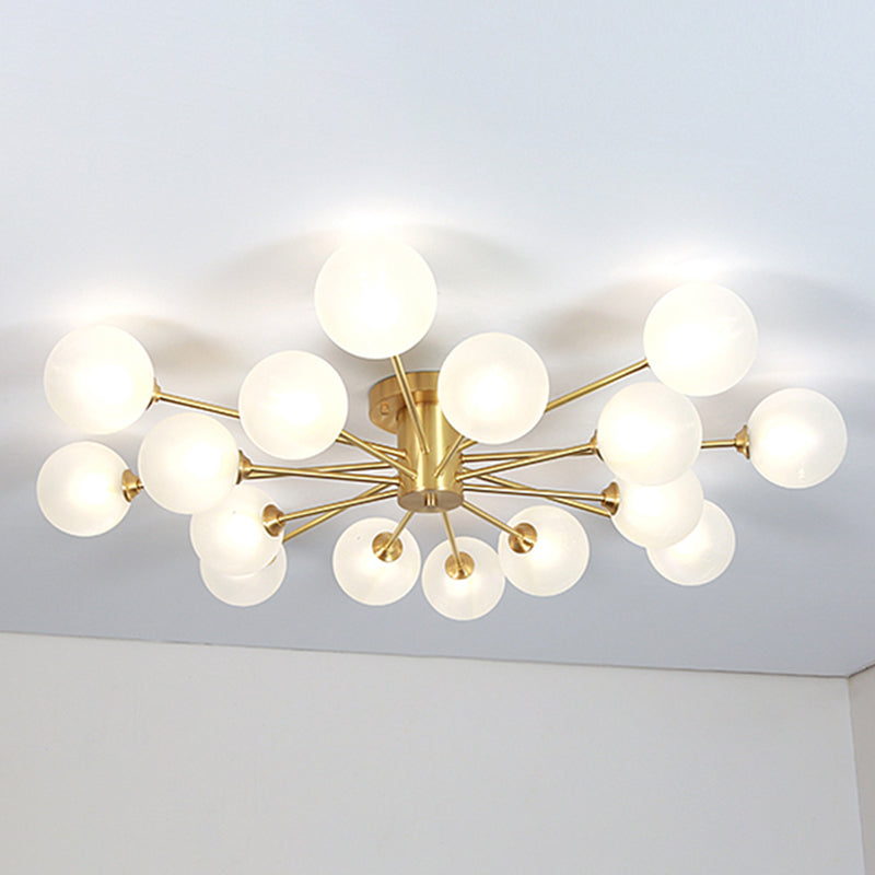 Glass Bubble Semi-Flush Ceiling Light Contemporary Ceiling Mount Chandelier in Gold