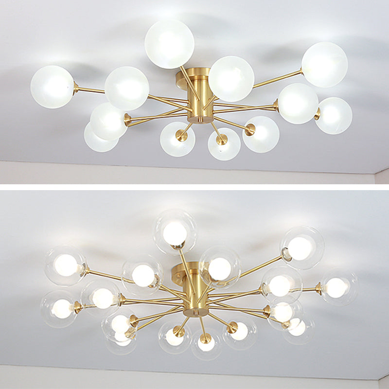 Glass Bubble Semi-Flush Ceiling Light Contemporary Ceiling Mount Chandelier in Gold