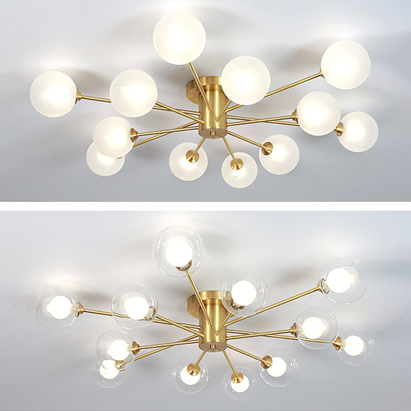 Glass Bubble Semi-Flush Ceiling Light Contemporary Ceiling Mount Chandelier in Gold