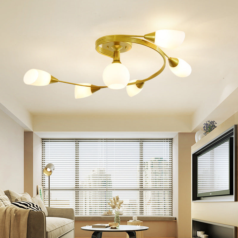 Shaded Living Room Semi Flush Mount Ceiling Light Glass Modern-Style Ceiling Light Fixture