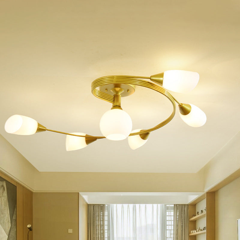 Shaded Living Room Semi Flush Mount Ceiling Light Glass Modern-Style Ceiling Light Fixture