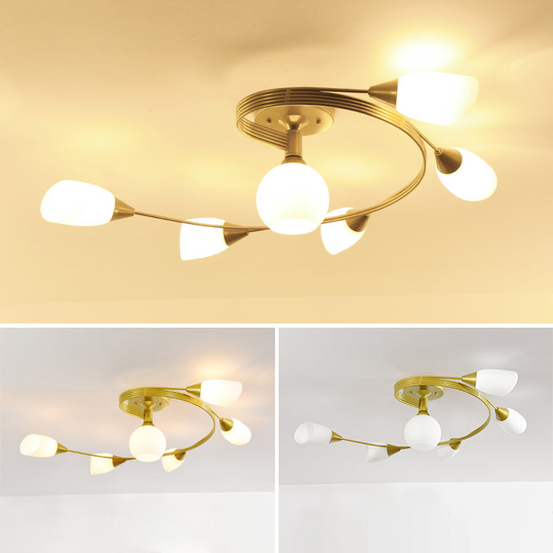 Shaded Living Room Semi Flush Mount Ceiling Light Glass Modern-Style Ceiling Light Fixture