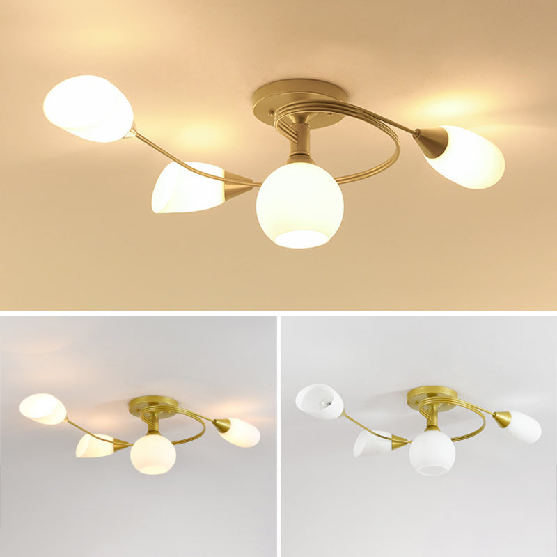 Shaded Living Room Semi Flush Mount Ceiling Light Glass Modern-Style Ceiling Light Fixture