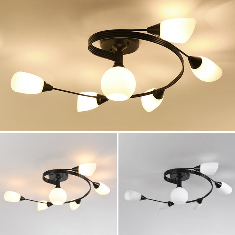 Shaded Living Room Semi Flush Mount Ceiling Light Glass Modern-Style Ceiling Light Fixture