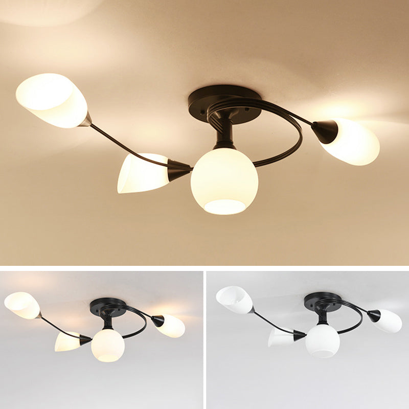 Shaded Living Room Semi Flush Mount Ceiling Light Glass Modern-Style Ceiling Light Fixture