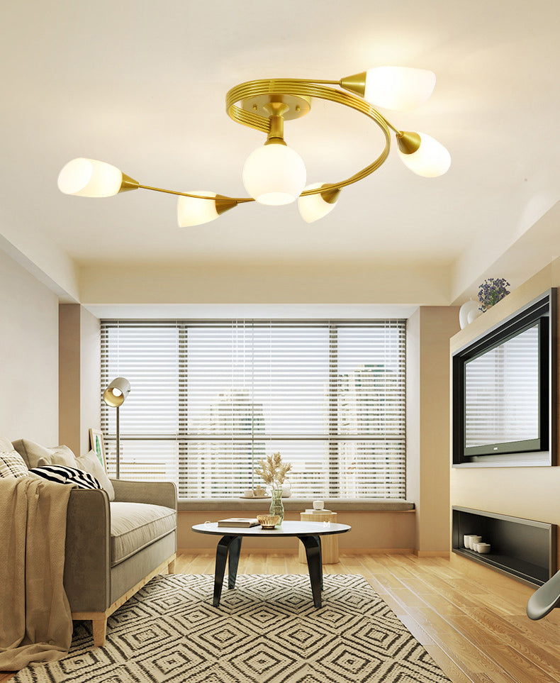 Shaded Living Room Semi Flush Mount Ceiling Light Glass Modern-Style Ceiling Light Fixture