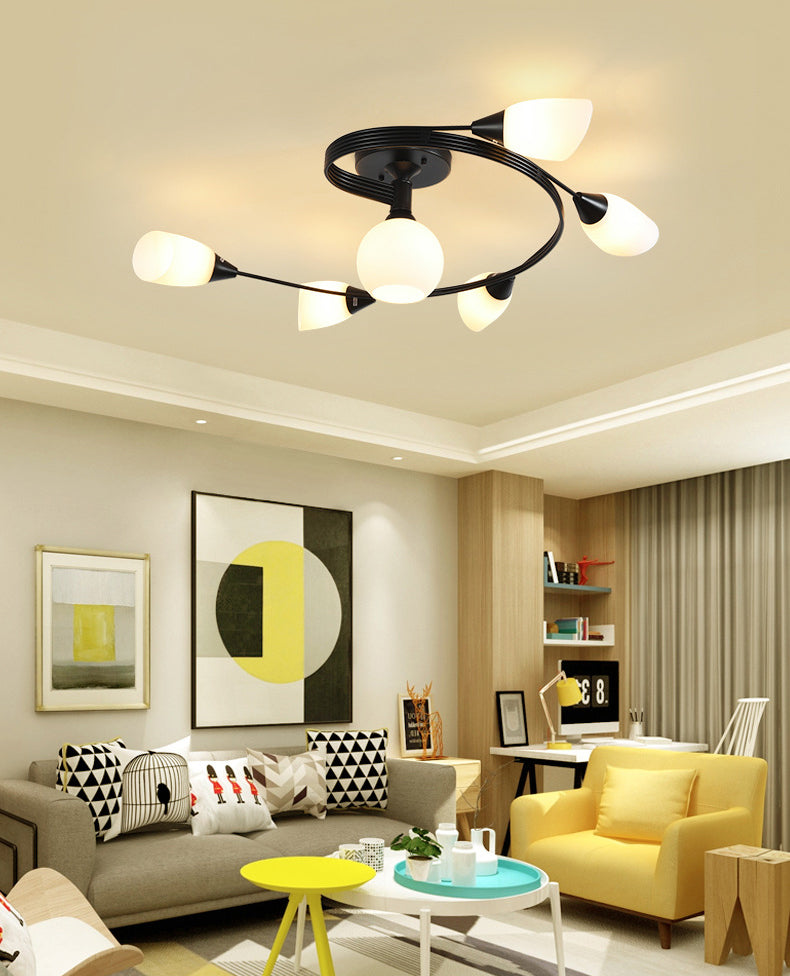 Shaded Living Room Semi Flush Mount Ceiling Light Glass Modern-Style Ceiling Light Fixture