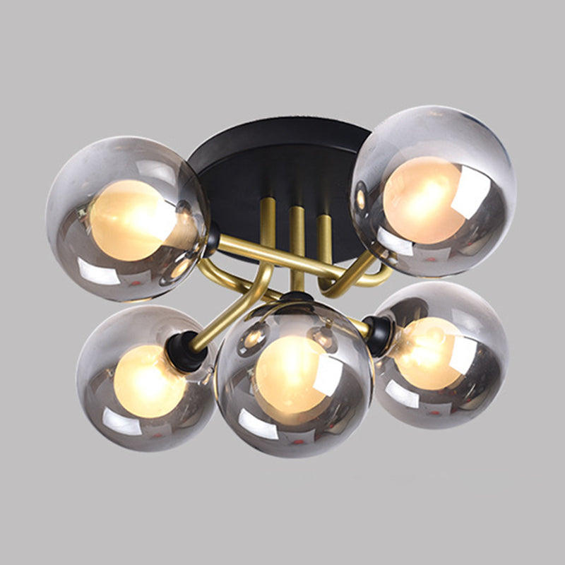 Spherical Glass Semi Flush Ceiling Light Modern Semi Flush Chandelier for Bedroom