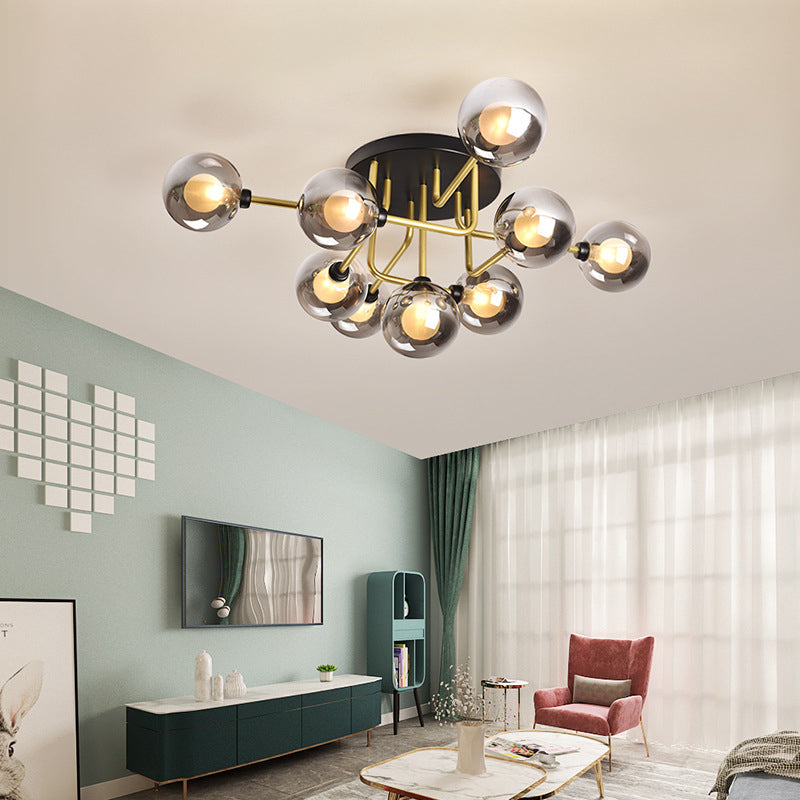 Spherical Glass Semi Flush Ceiling Light Modern Semi Flush Chandelier for Bedroom