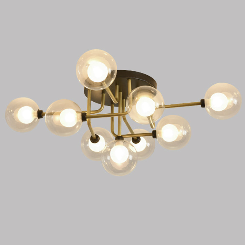 Spherical Glass Semi Flush Ceiling Light Modern Semi Flush Chandelier for Bedroom