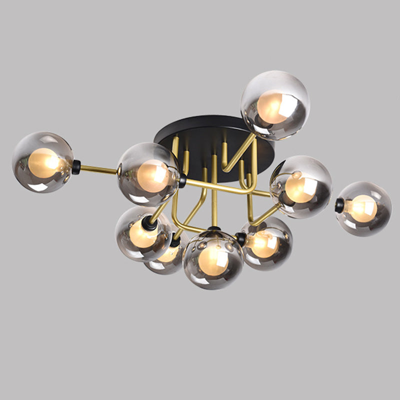 Spherical Glass Semi Flush Ceiling Light Modern Semi Flush Chandelier for Bedroom