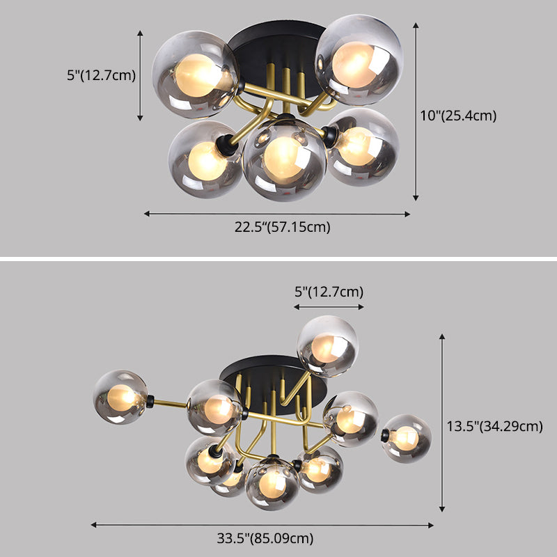 Spherical Glass Semi Flush Ceiling Light Modern Semi Flush Chandelier for Bedroom