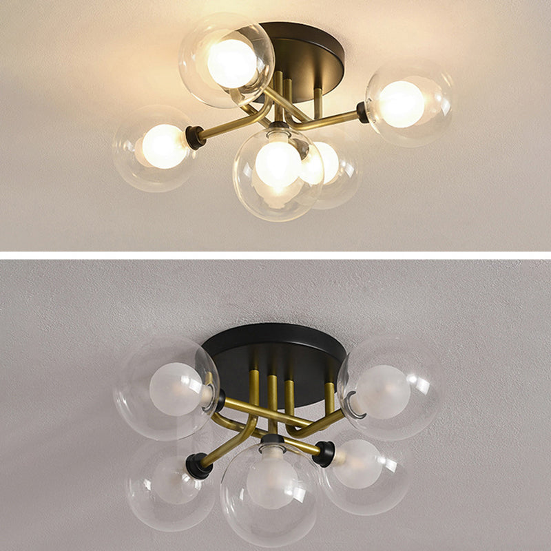 Spherical Glass Semi Flush Ceiling Light Modern Semi Flush Chandelier for Bedroom