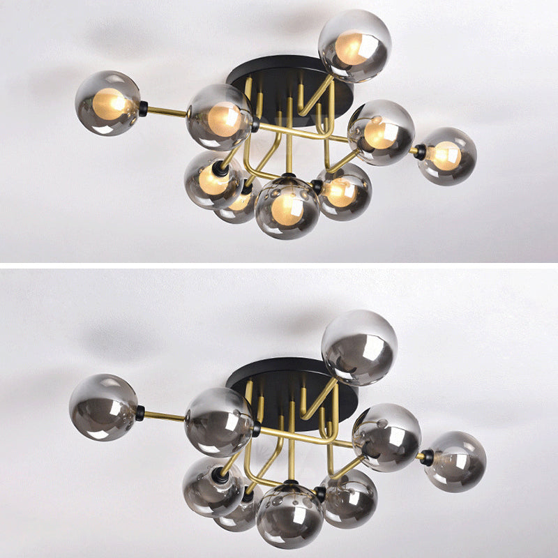 Spherical Glass Semi Flush Ceiling Light Modern Semi Flush Chandelier for Bedroom