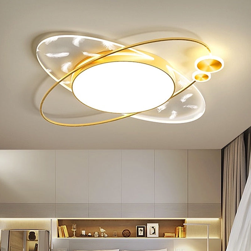 Oblong Feather LED Ceiling Light in Modern Creative Style Acrylic Flush Mount with Acrylic Shade