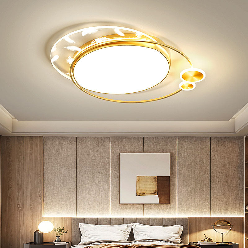 Oblong Feather LED Ceiling Light in Modern Creative Style Acrylic Flush Mount with Acrylic Shade