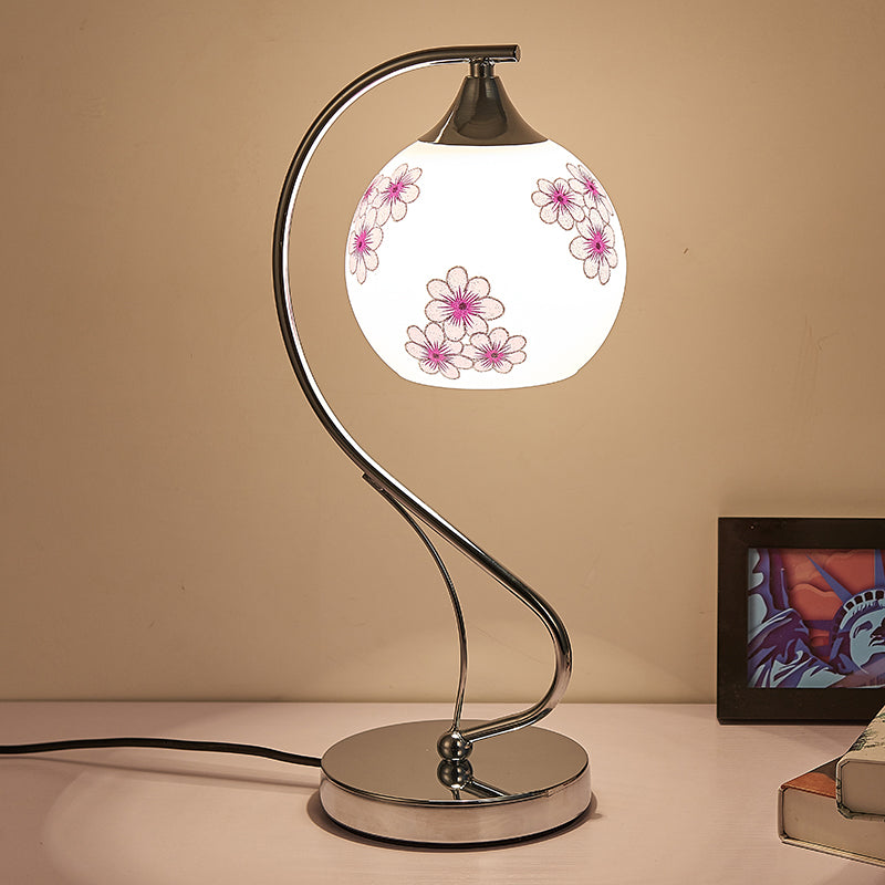 Modern Gooseneck Table Lamp Metal Single-Bulb Bedroom Night Light with Dome Glass Shade