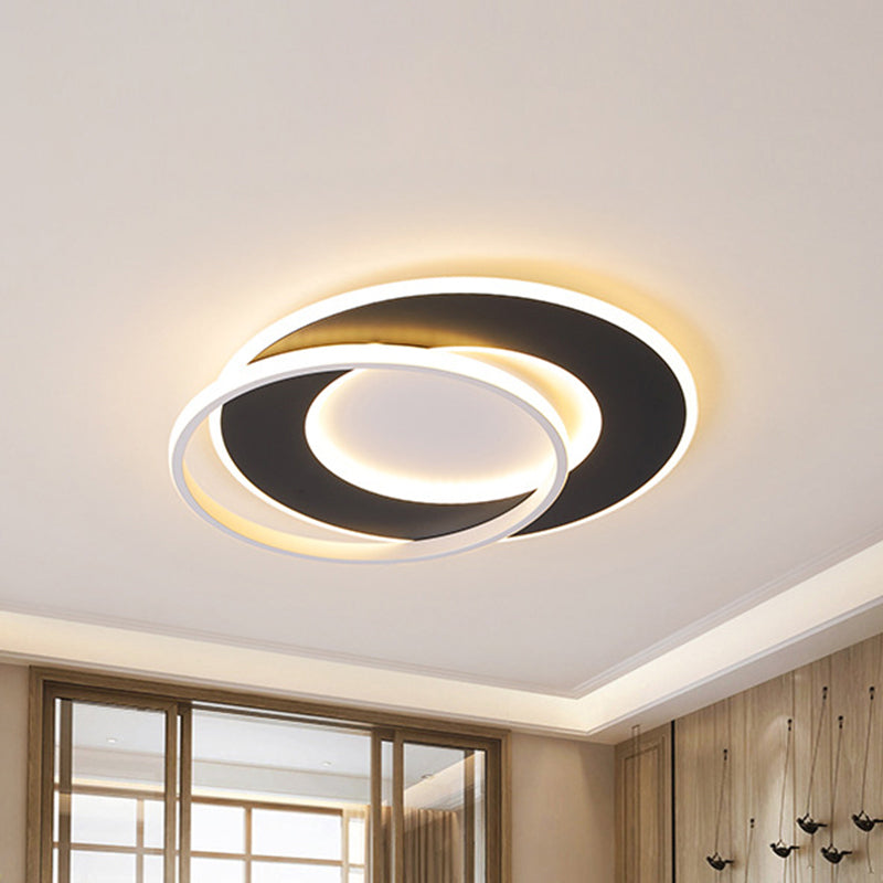 Lampada da soffitto moderna in acrilico nero a LED con anello largo 18"/22" ad anello largo con luce calda/bianca/attenuazione continua con telecomando