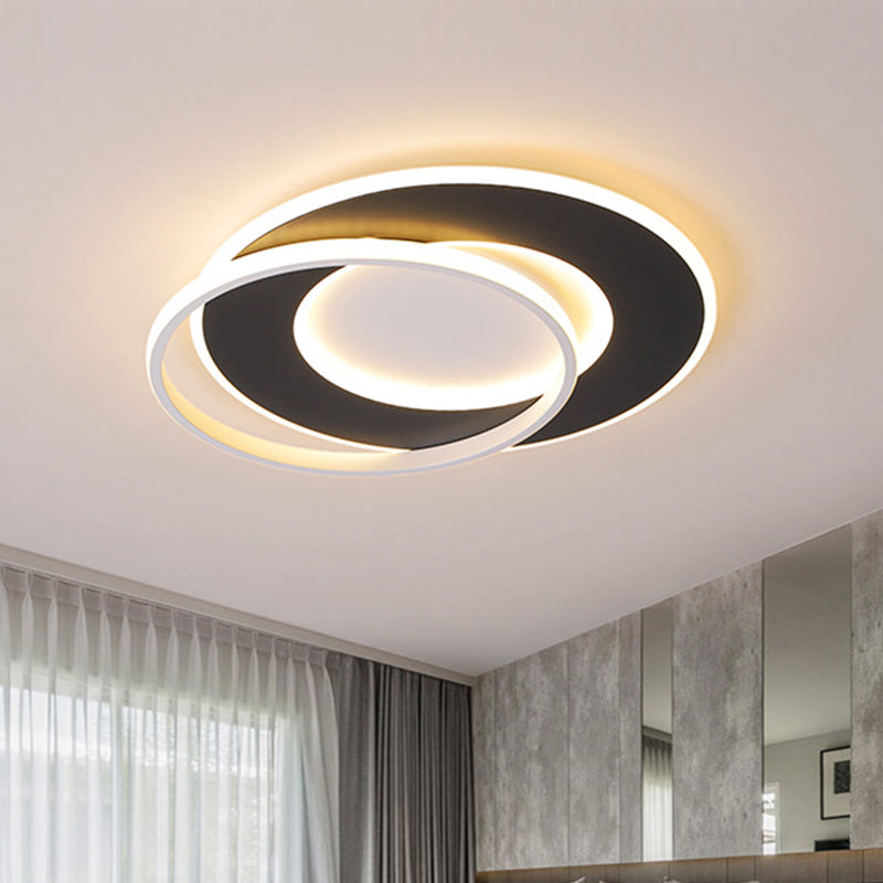 Lampada da soffitto moderna in acrilico nero a LED con anello largo 18"/22" ad anello largo con luce calda/bianca/attenuazione continua con telecomando